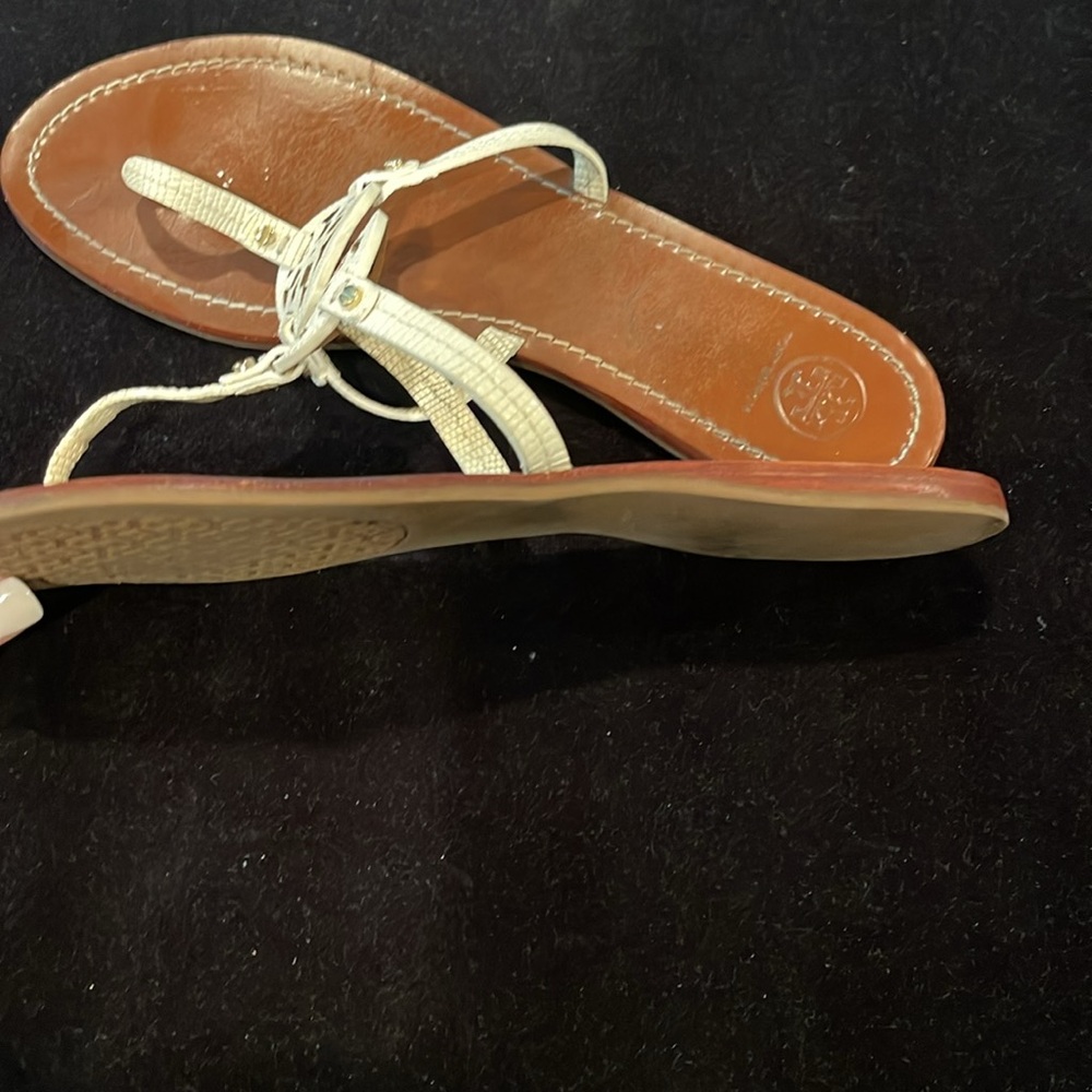Tory Burch Brown Leather Sandals with Cream Braided Straps - Picture 5 of 5